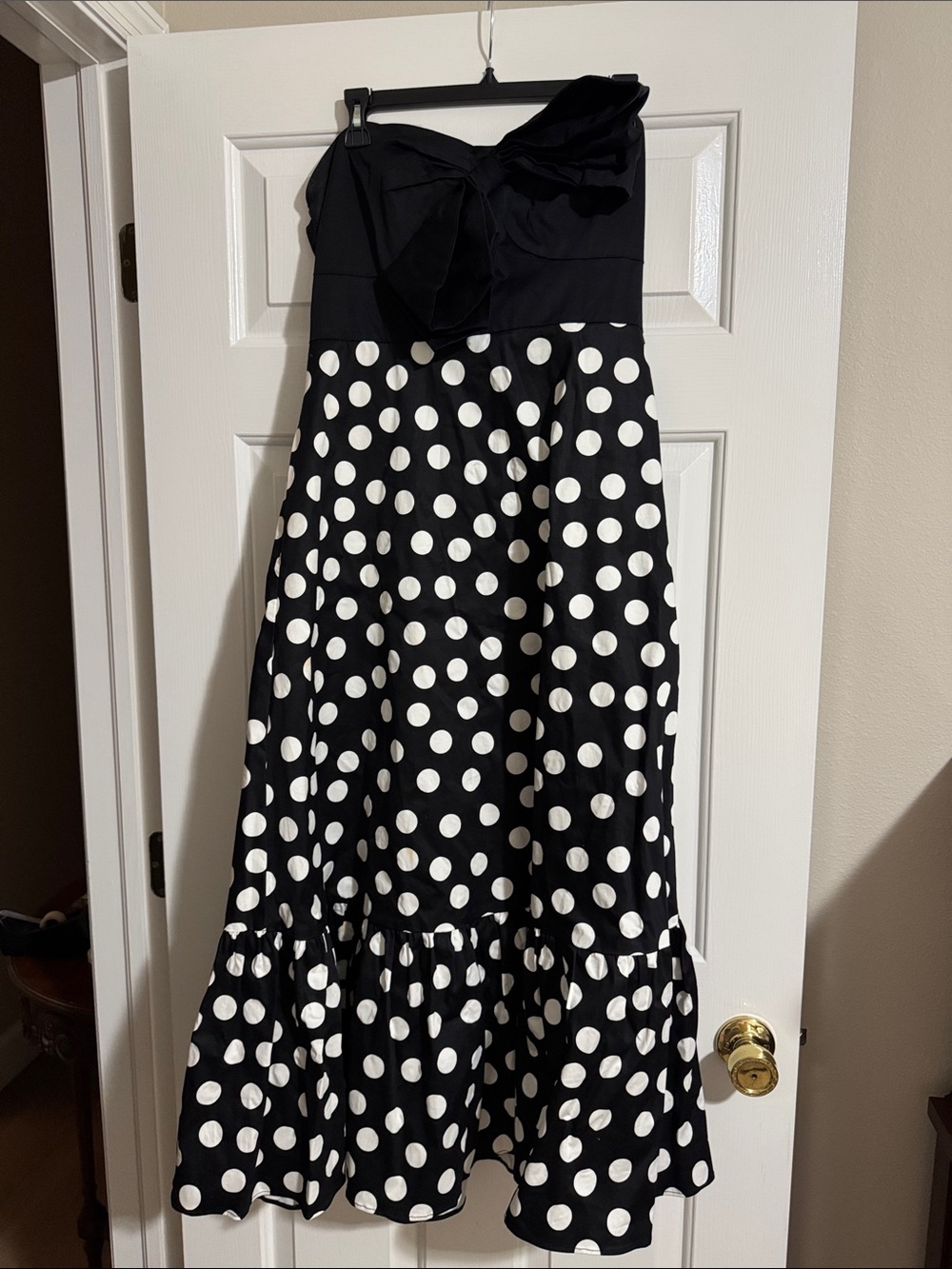Hutch Black and White Polka Dot Strapless Girls Formal Dress
